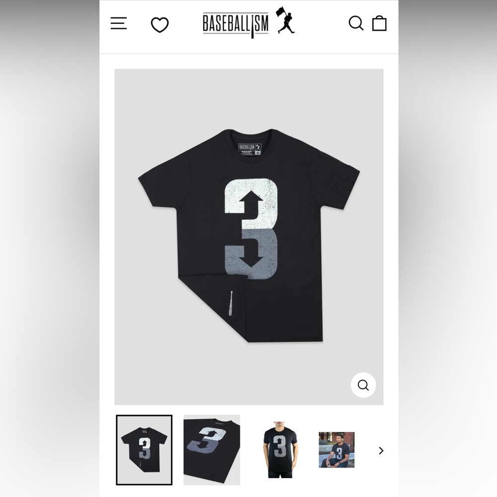 Baseballism Men’s Small Black T-Shirt “3 Up, 3 Down”
